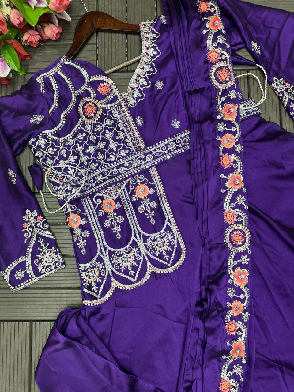 Embroidered Ready-to-Wear Gown Saree with Belt | Party & Wedding Collection