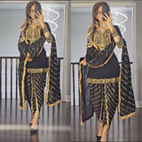 Designer Pure Chinon Dhoti Salwar Suit with Heavy Embroidery & Dupatta – Black Gold