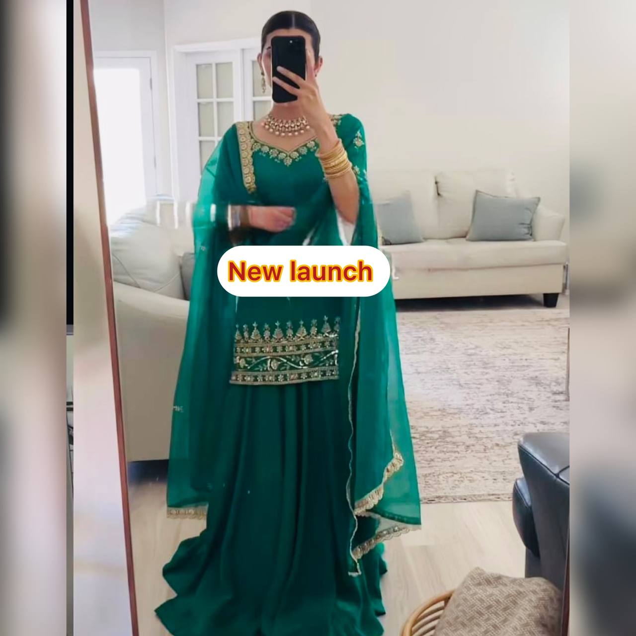 Designer Party Wear Natural Crepe Top with Lehenga & Net Dupatta – Heavy Sequence Embroidery Set