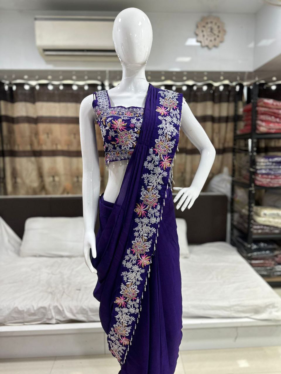 Embroidered Drape Saree Set with Handwork Jacket