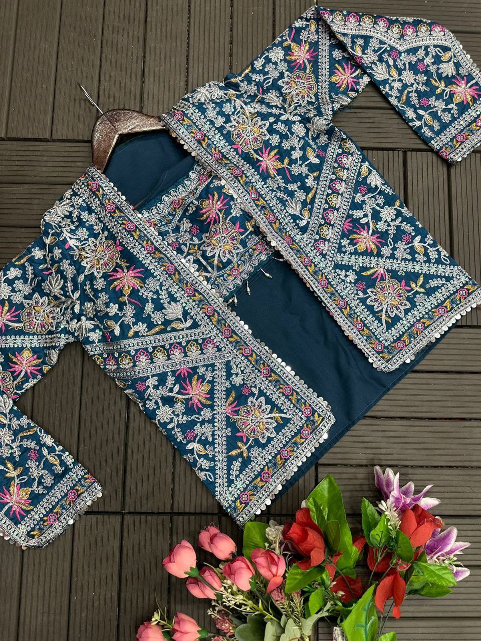 Embroidered Drape Saree Set with Handwork Jacket