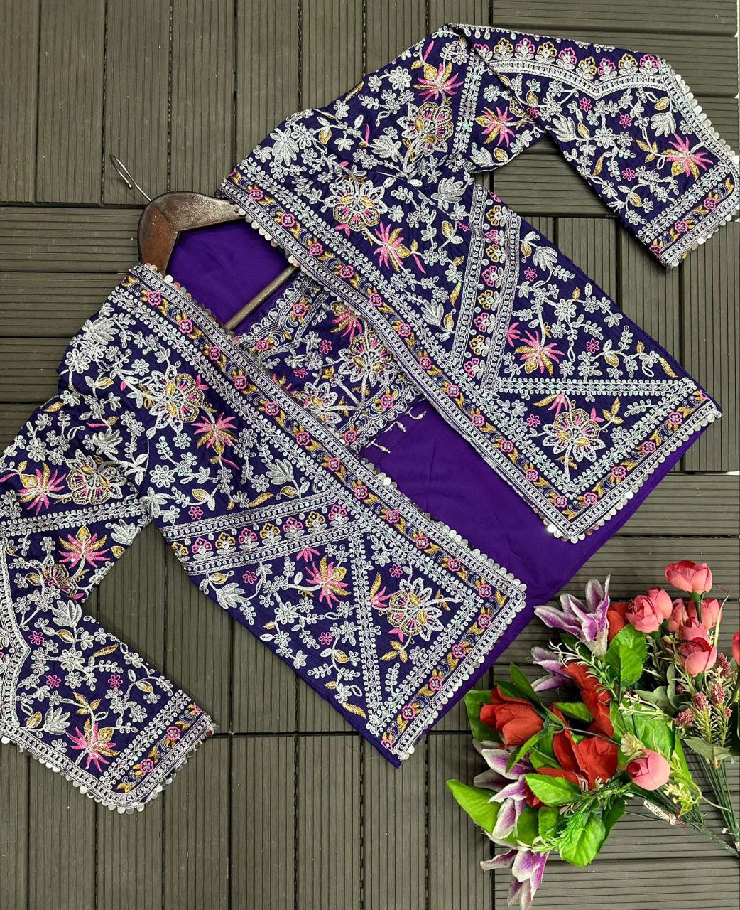 Embroidered Drape Saree Set with Handwork Jacket