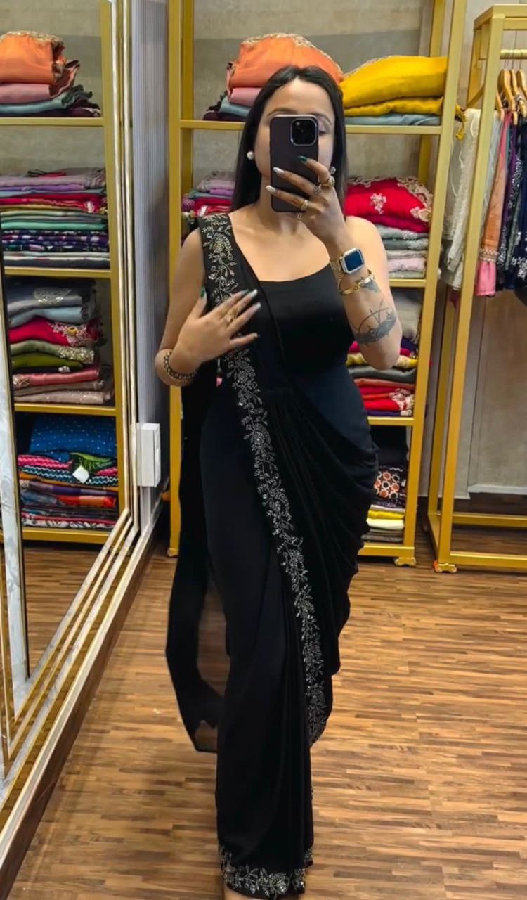 Ready to Wear Saree with Embroidery Jacket & Belt | Heavy Chinon Party Wear