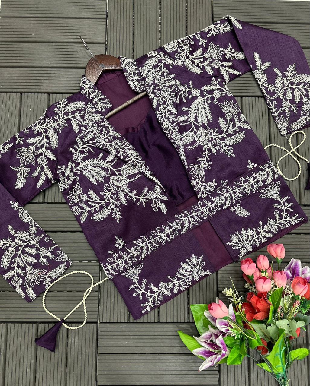 Ready to Wear Saree with Embroidery Jacket & Belt | Heavy Chinon Party Wear