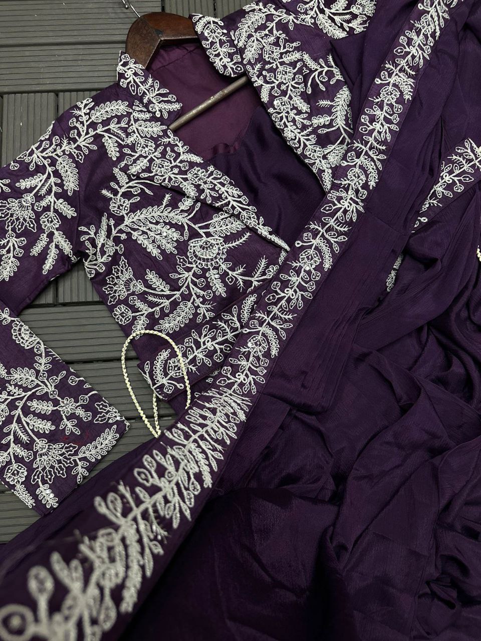 Ready to Wear Saree with Embroidery Jacket & Belt | Heavy Chinon Party Wear