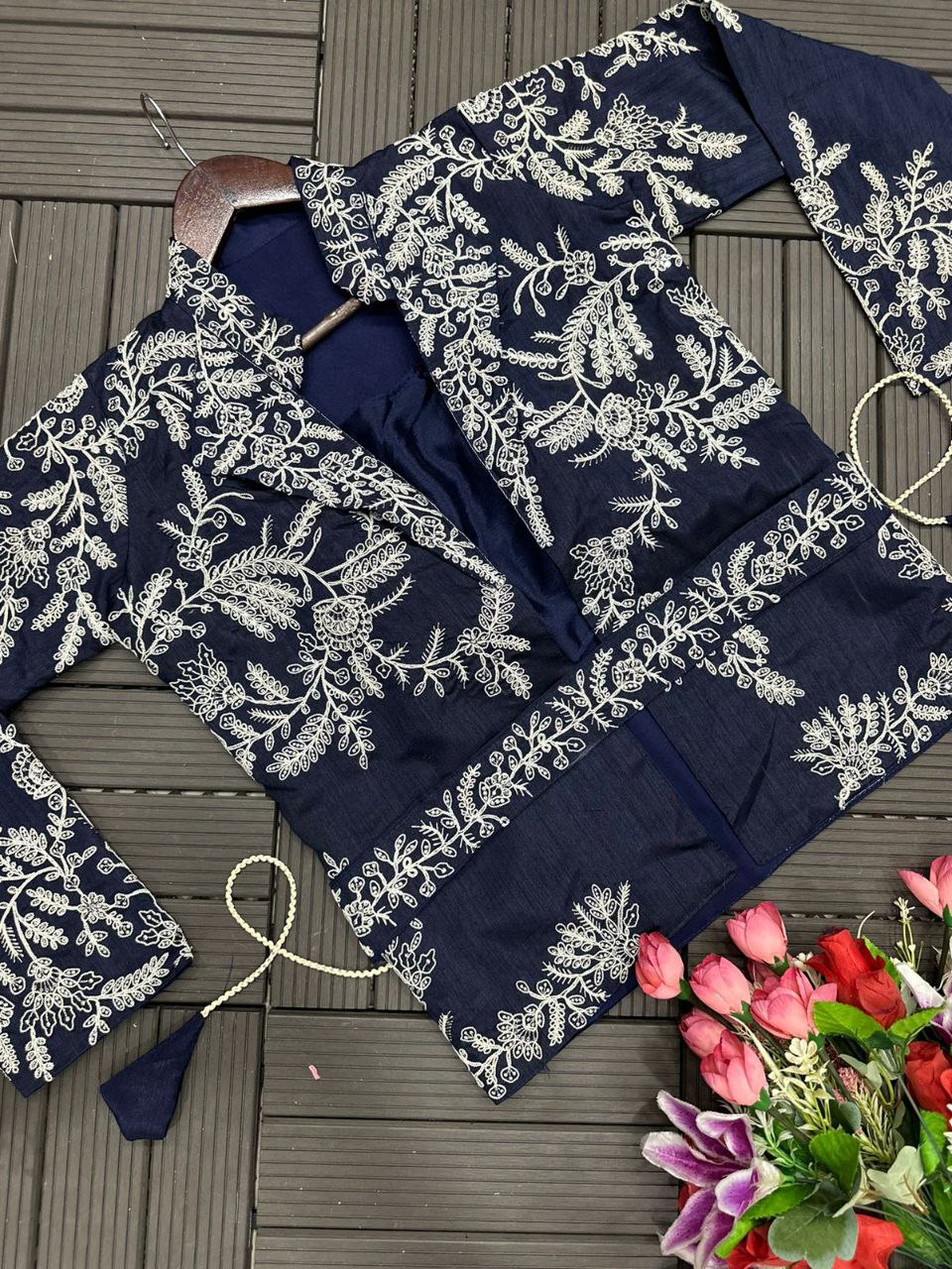 Ready to Wear Saree with Embroidery Jacket & Belt | Heavy Chinon Party Wear