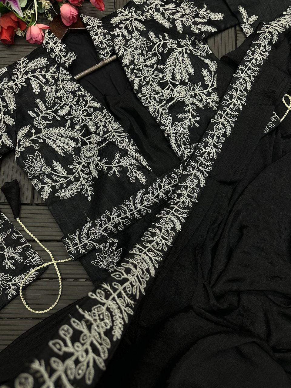 Ready to Wear Saree with Embroidery Jacket & Belt | Heavy Chinon Party Wear