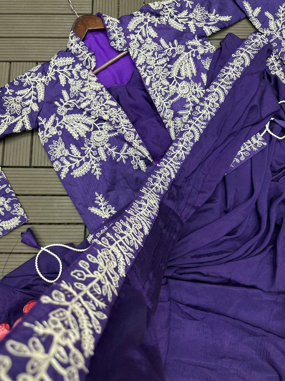 Ready to Wear Saree with Embroidery Jacket & Belt | Heavy Chinon Party Wear