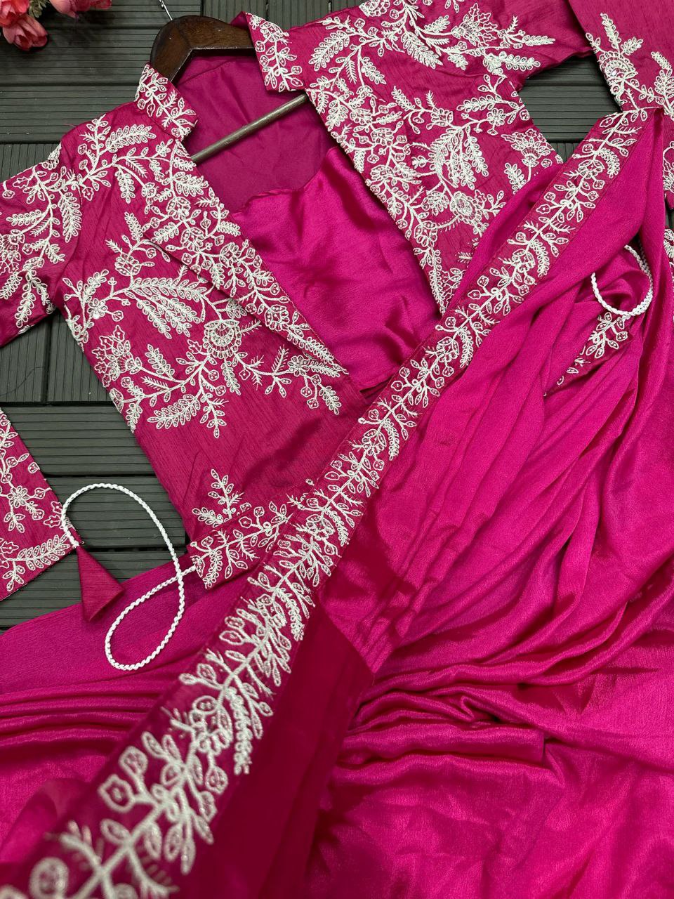 Ready to Wear Saree with Embroidery Jacket & Belt | Heavy Chinon Party Wear