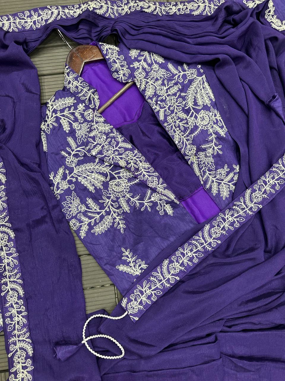 Ready to Wear Saree with Embroidery Jacket & Belt | Heavy Chinon Party Wear