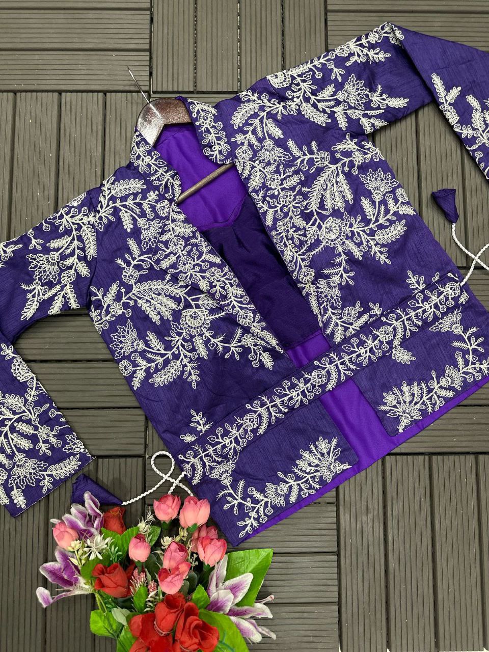 Ready to Wear Saree with Embroidery Jacket & Belt | Heavy Chinon Party Wear