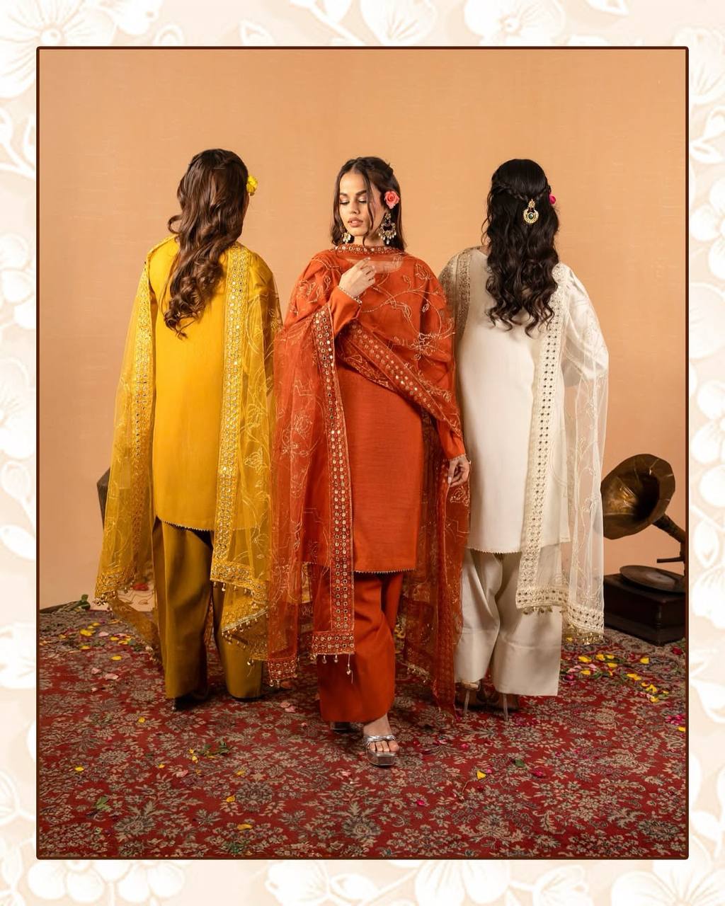 Designer Crepe Silk Top With Farshi Salwar & Embroidered Dupatta