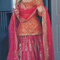 Premium Faux Georgette Heavy Sequence Embroidered Lehenga Set With Butterfly Net Dupatta – Orange & Pink