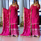 Premium Heavy Chinnon Silk Embroidered Sharara Suit Set With Dupatta – Dark Pink Party Wear