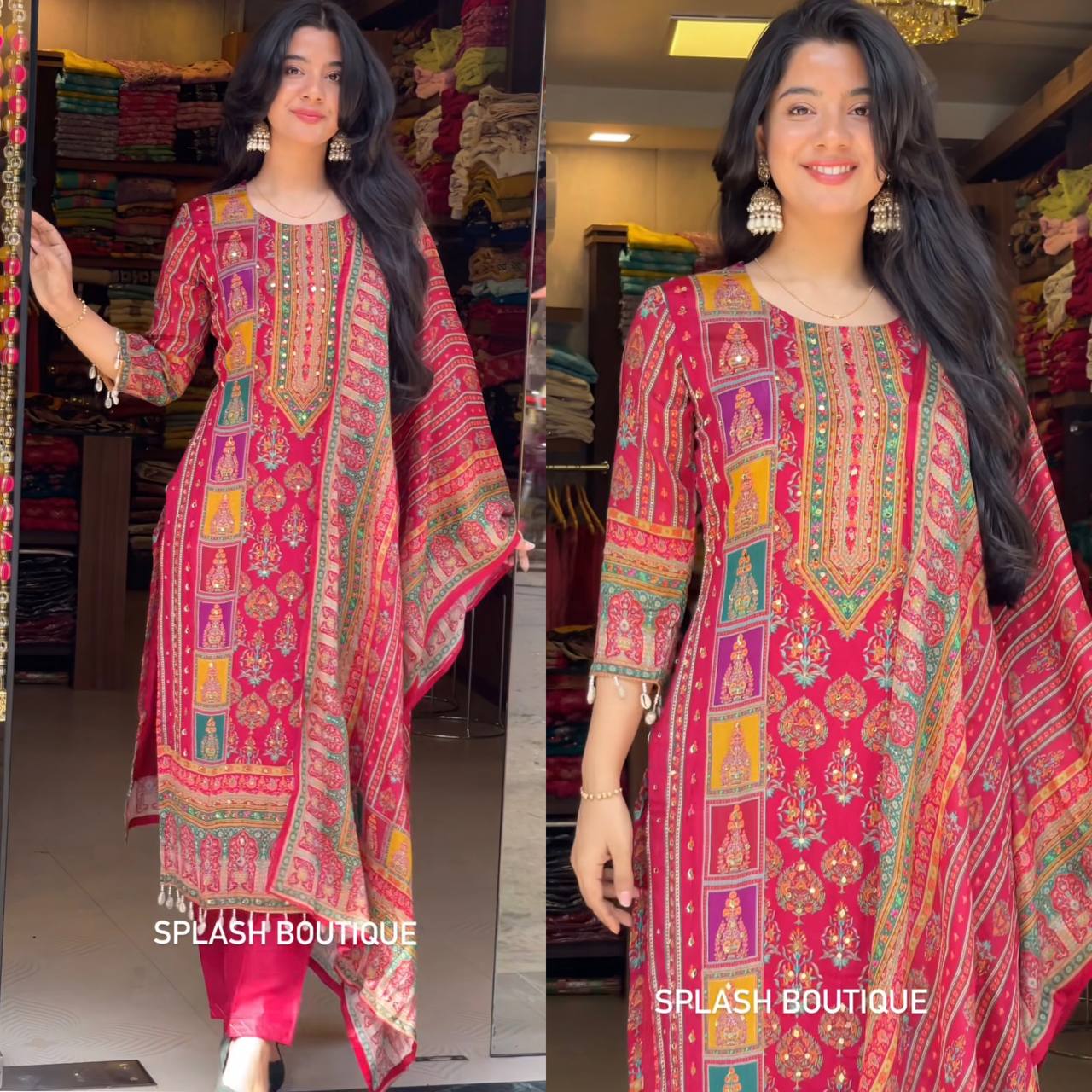 Designer Maska Cotton Real Mirror Work Suit Set with Digital Print Dupatta – Premium Ethnic Wear (Top, Pant & Dupatta)