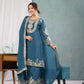 Designer Chinnon Silk Embroidered Suit Set with Pant & Dupatta | Party Wear Collection