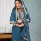 Designer Chinnon Silk Embroidered Suit Set with Pant & Dupatta | Party Wear Collection