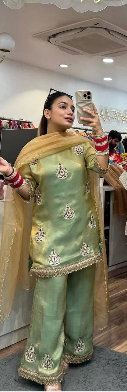 Designer Fendy Silk Embroidered Palazzo Suit with Dupatta | Party Wear Set