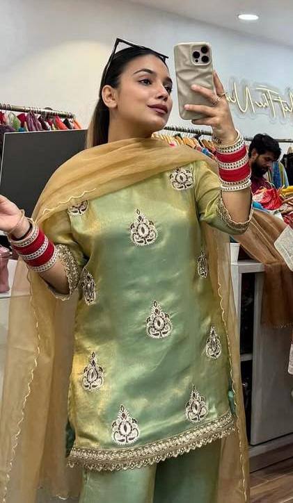 Designer Fendy Silk Embroidered Palazzo Suit with Dupatta | Party Wear Set