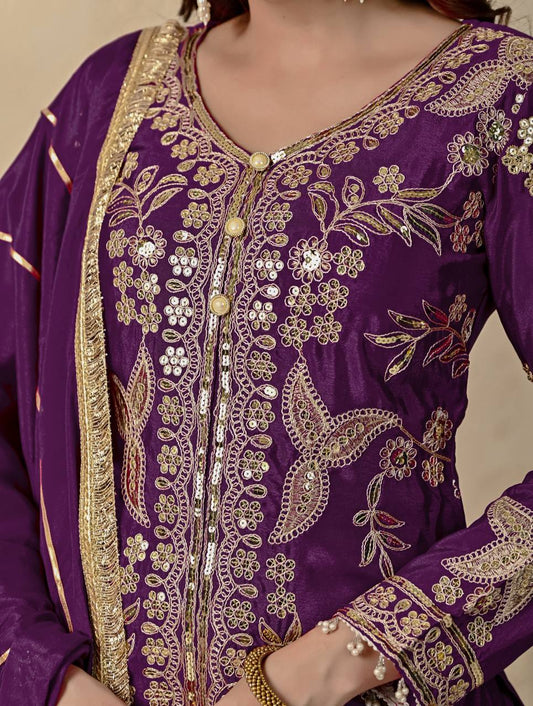 Designer Heavy Chinnon Silk Embroidered Sharara Suit With Dupatta – Premium Party Wear (Real Modelling)