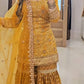 Designer Chinnon Silk Embroidered Sharara Suit with Net Dupatta – Premium Party Wear