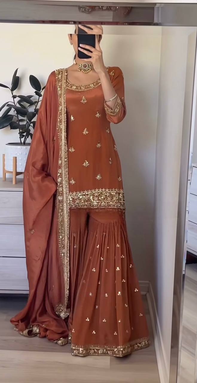 Designer Heavy Crepe Embroidered Sharara Palazzo Suit with Fancy Dupatta – Premium Party Wear