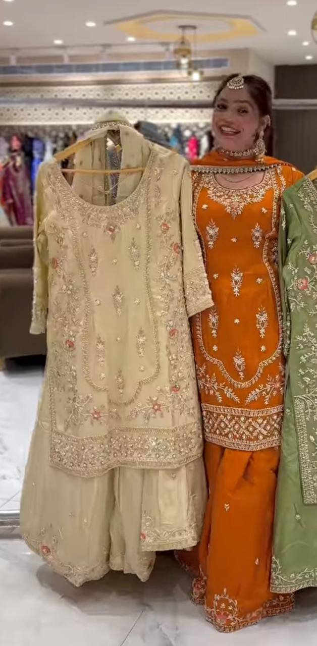 Designer Natural Crepe Embroidered Sharara Set with Dupatta – Party Wear Collection