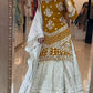 Designer Chinnon Silk Embroidered Lehenga Set with Dupatta – Mustard & White | Fully Stitched