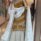 Designer Chinnon Silk Embroidered Lehenga Set with Dupatta – Mustard & White | Fully Stitched