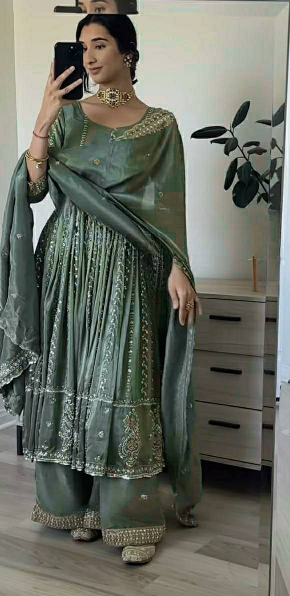 Designer Natural Crepe Embroidered Anarkali Suit with Dupatta – Premium Party Wear