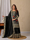 Designer Black Heavy Chinnon Silk Sharara Suit with Embroidery & Sequence Work | Party Wear Set