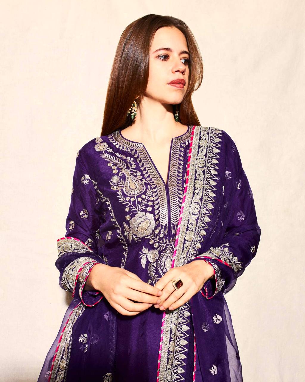 Pure Chinnon Silk Heavy Embroidered Suit with Palazzo & Dupatta – A One Quality