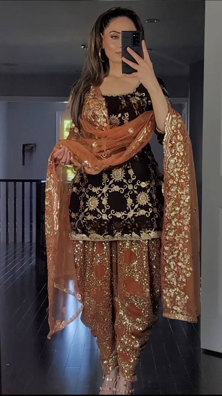 Designer Faux Georgette Heavy Embroidered Dhoti Salwar Set with Dupatta