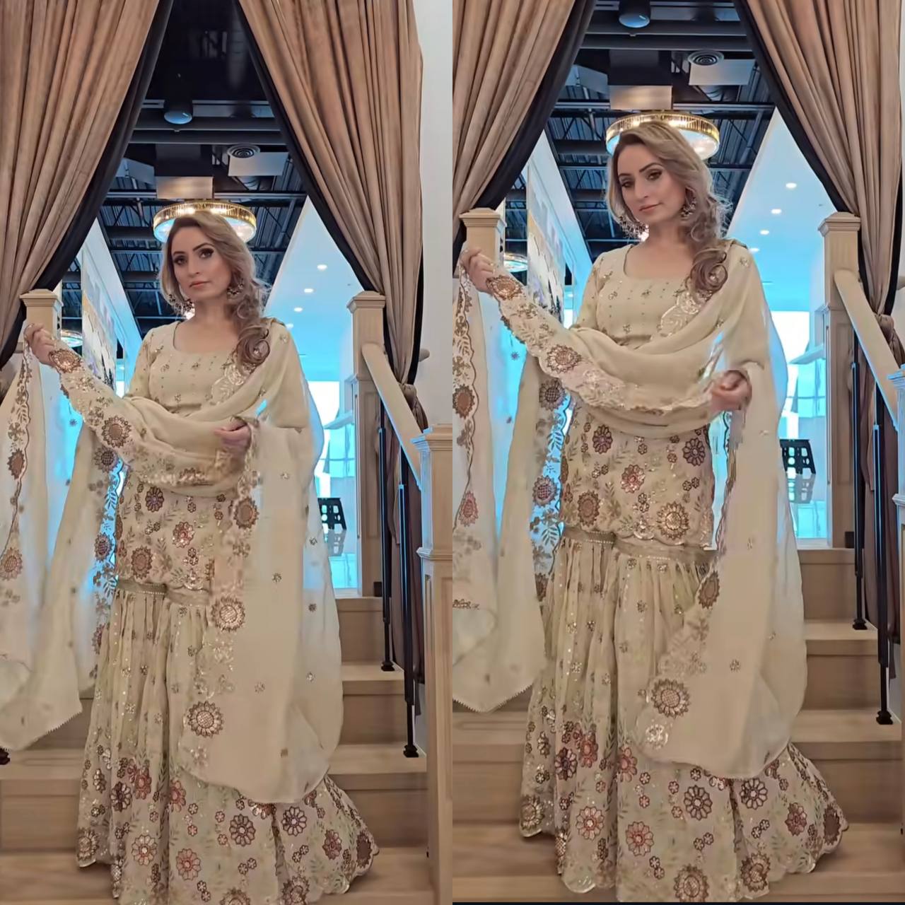 Designer Heavy Chinnon Silk Embroidered Sharara Suit with Dupatta – Party Wear Set
