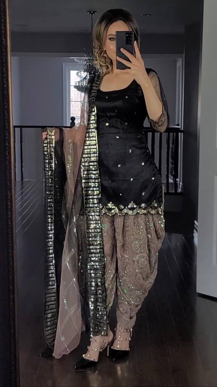 Designer Faux Georgette Heavy Embroidered Dhoti Salwar Suit with Dupatta – Party Wear Set