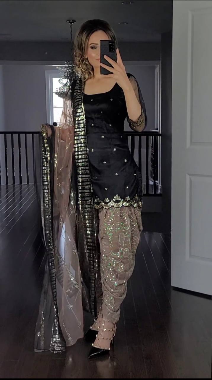 Designer Faux Georgette Heavy Embroidered Dhoti Salwar Suit with Dupatta – Party Wear Set