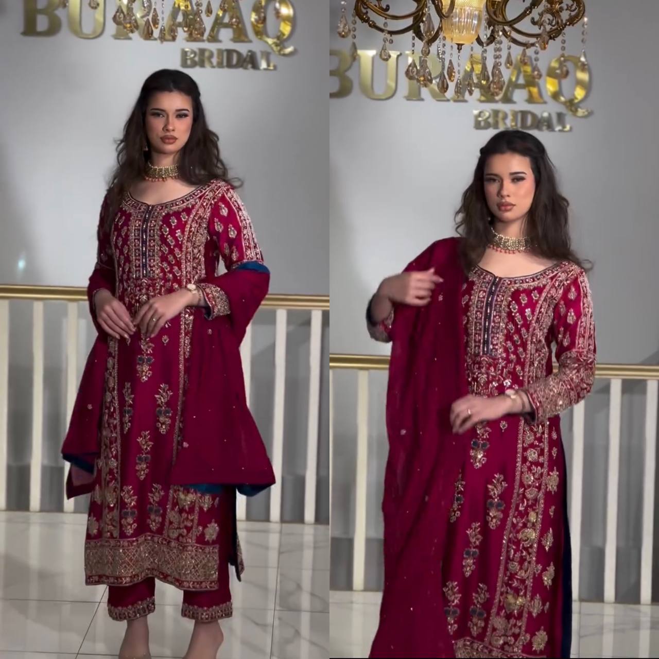 Designer Pakistani Party Wear Pure Chinnon Silk Suit with Pant & Dupatta – Heavy Sequence Embroidery