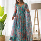 Tabby Organza Silk Kali Pattern Flared Gown with Canvas Patta Dupatta and Pant Set - Jaipuri Vastra