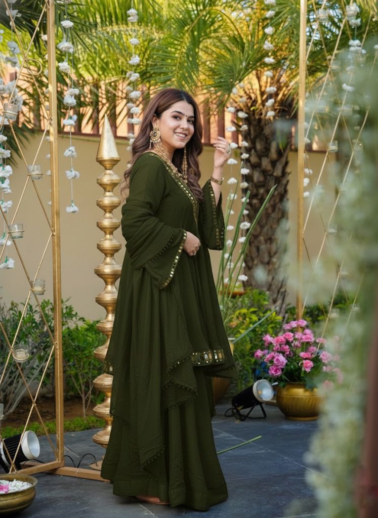 Designer Cosmos Top Plazzo Set with Real Mirror Work Dupatta