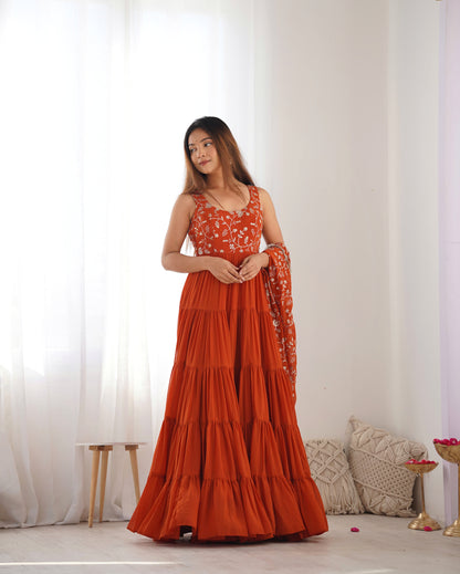 Pure Soft Fox Georgette Fully Flared Anarkali with Dupatta and Pant Set - Jaipuri Vastra