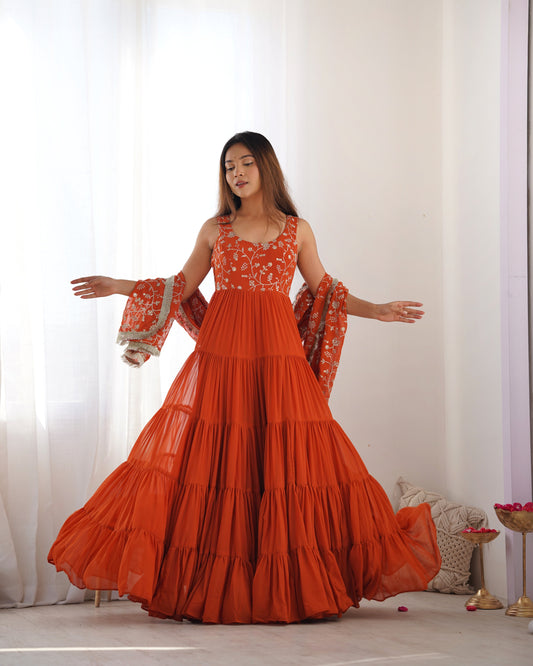 Pure Soft Fox Georgette Fully Flared Anarkali with Dupatta and Pant Set - Jaipuri Vastra