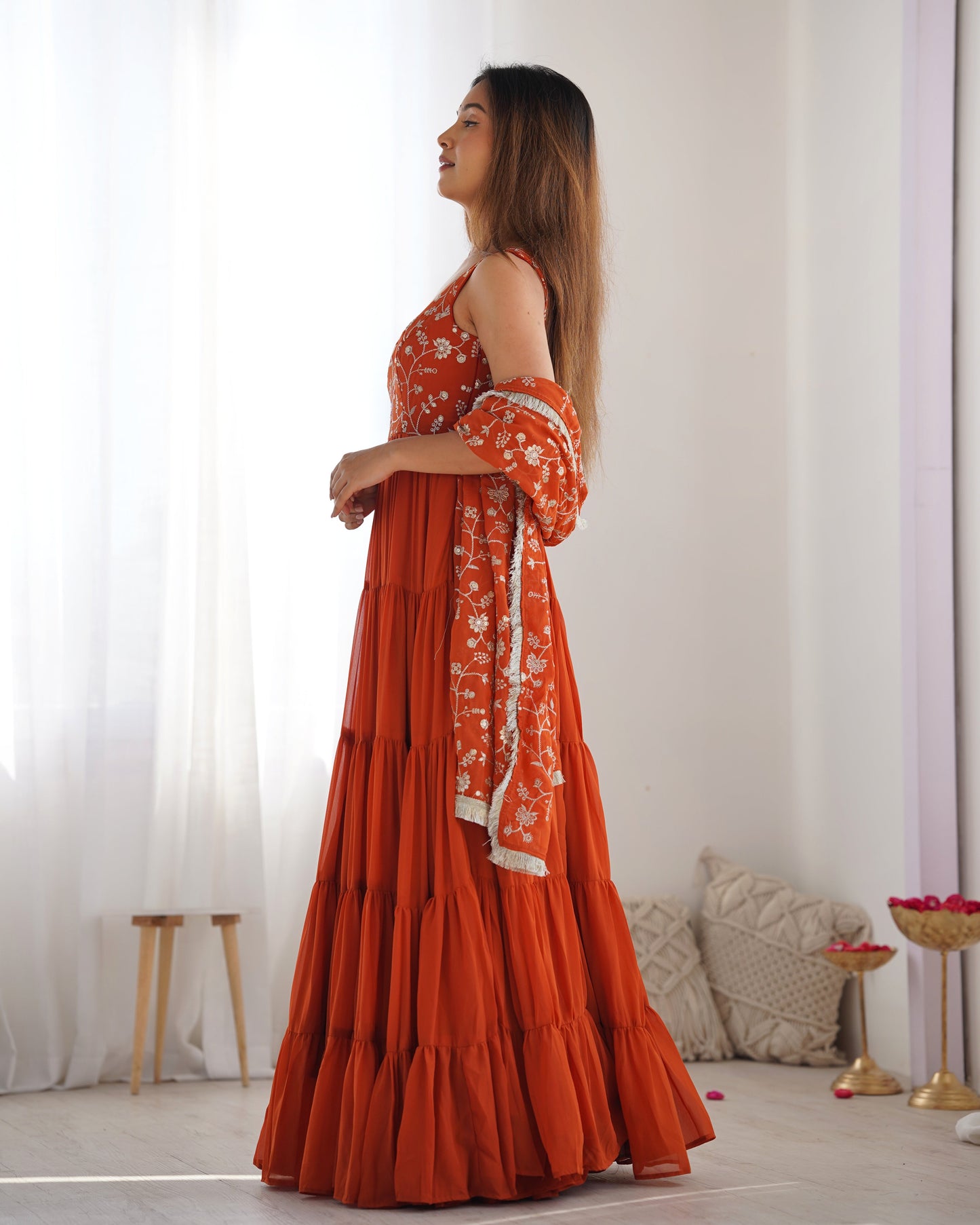 Pure Soft Fox Georgette Fully Flared Anarkali with Dupatta and Pant Set - Jaipuri Vastra