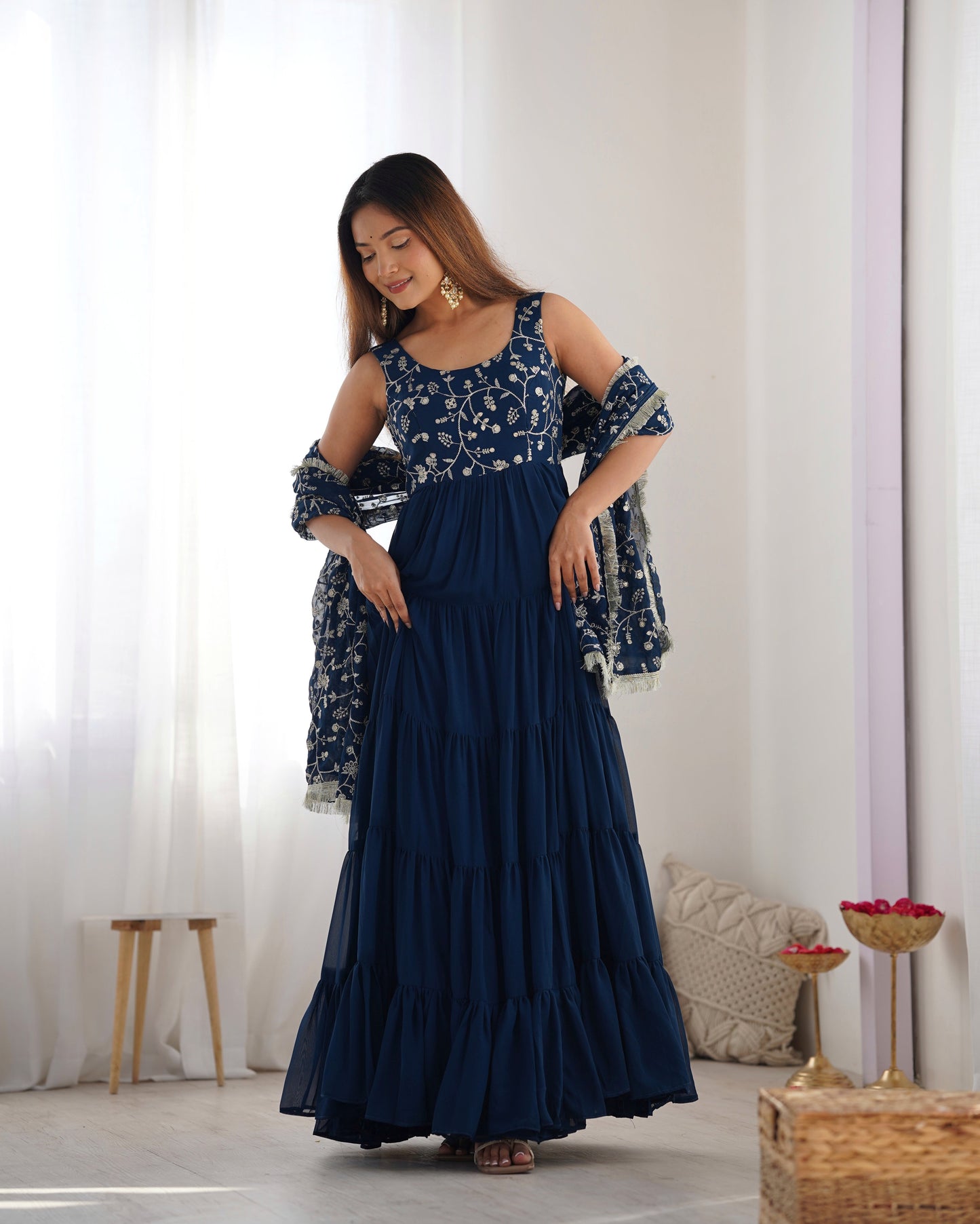 Pure Soft Fox Georgette Fully Flared Anarkali with Dupatta and Pant Set - Jaipuri Vastra