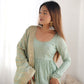 Pure Roman Silk Chanderi Fully Flared Anarkali with Dupatta and Pant Set - Jaipuri Vastra