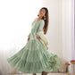 Pure Roman Silk Chanderi Fully Flared Anarkali with Dupatta and Pant Set - Jaipuri Vastra