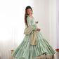 Pure Roman Silk Chanderi Fully Flared Anarkali with Dupatta and Pant Set - Jaipuri Vastra