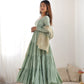 Pure Roman Silk Chanderi Fully Flared Anarkali with Dupatta and Pant Set - Jaipuri Vastra