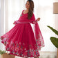 Designer Organza Silk Anarkali with Hand Embroidered Flower Work and Zipper Finish - Jaipuri Vastra