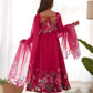 Designer Organza Silk Anarkali with Hand Embroidered Flower Work and Zipper Finish - Jaipuri Vastra