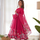 Designer Organza Silk Anarkali with Hand Embroidered Flower Work and Zipper Finish - Jaipuri Vastra